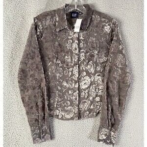 Gap Velvet Burnout Top Womens XS Gray Sheer Floral Y2K Fairy Witchy Whimsigoth